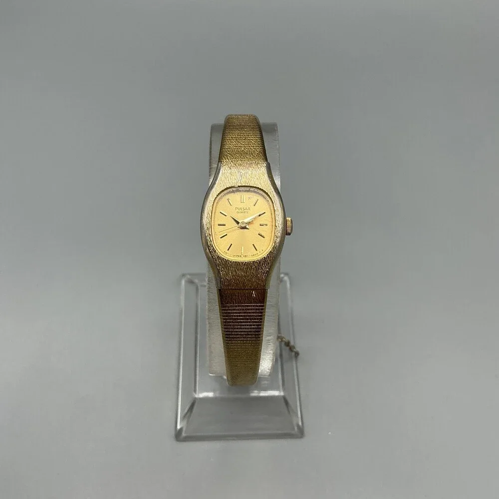 Vtg Pulsar Womens Watch 17mm Gold Tone Bracelet V811-5880 New Battery 6.75